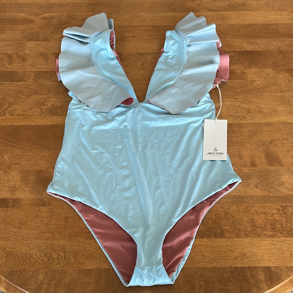 NWT Ancora One Piece Bathing Suit with Shoulder Ruffles Size XL
